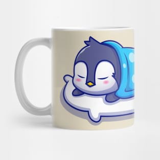 Cute Penguin Sleeping On Pillow With Blanket Mug